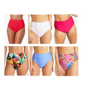 NWT Bar III Women's Shirred High Rise Bikini Bottoms Sizes XS-XL $60 12HL154